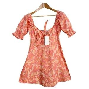 NWT Olivaceous Pink Dress Short Sleeve Floral Mini Dress Size Small Tie Front